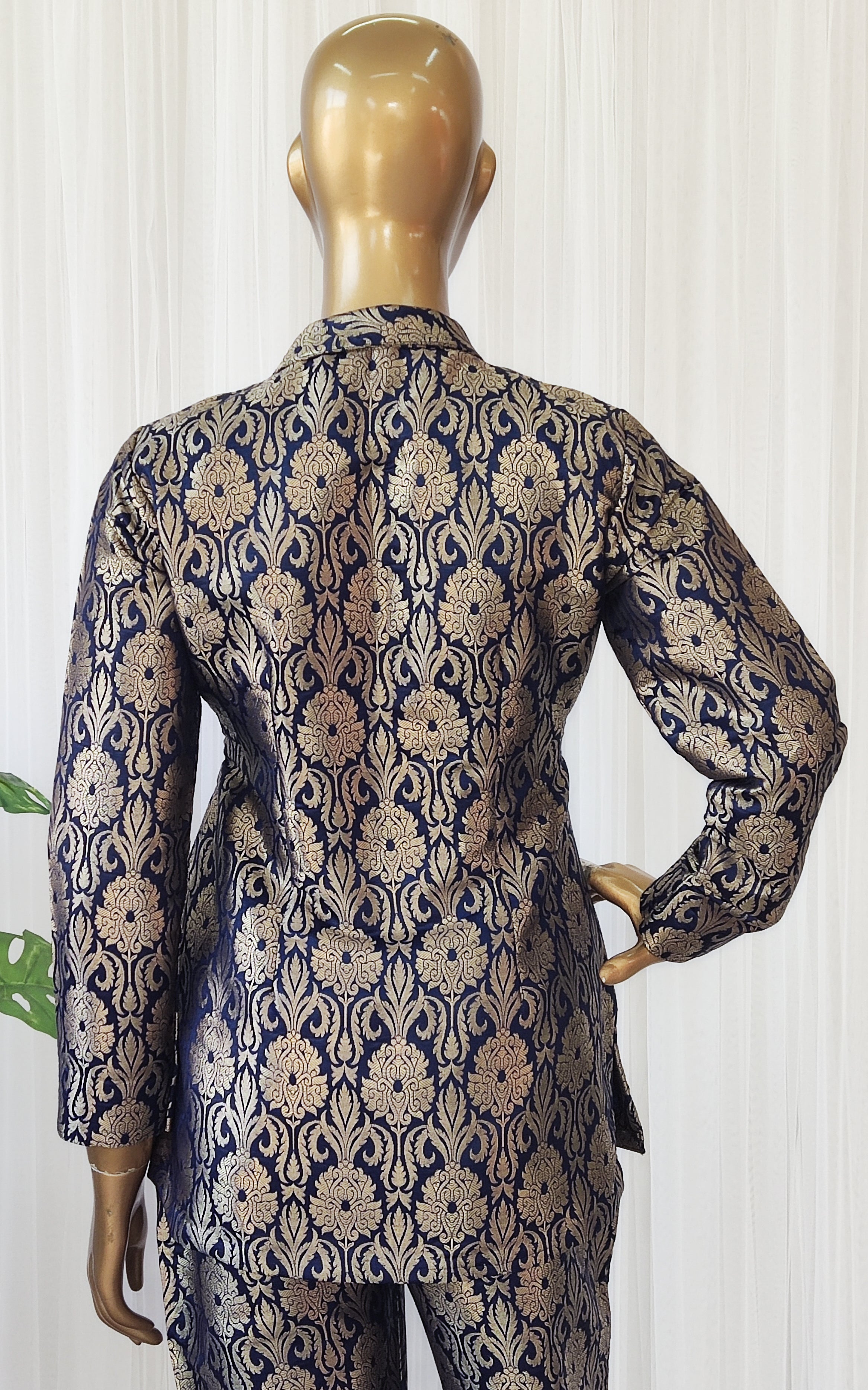 Navy Blue Brocade Pant-Suit Co-ord Set