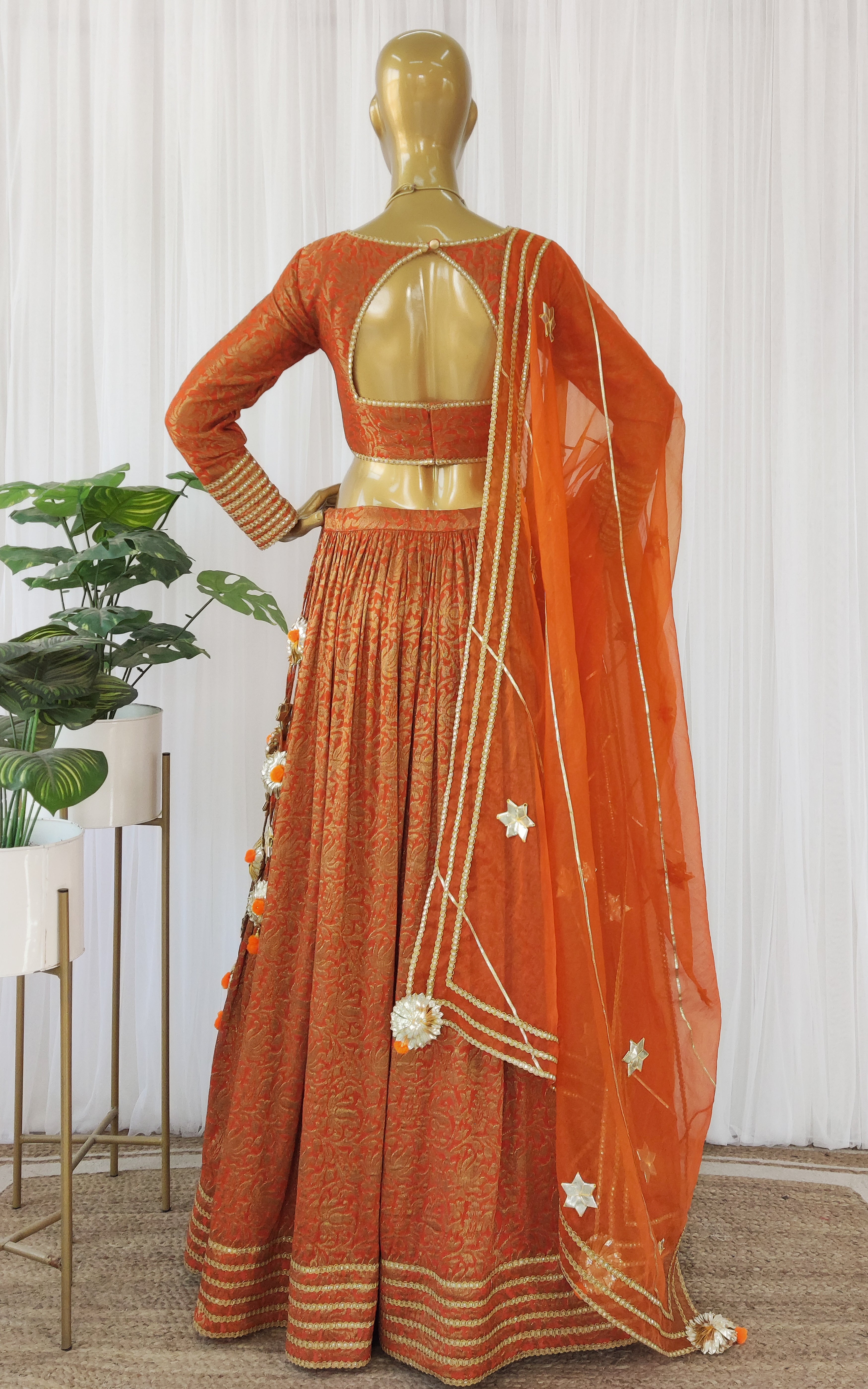 Orange Banarasi Gota-work Lehenga Set