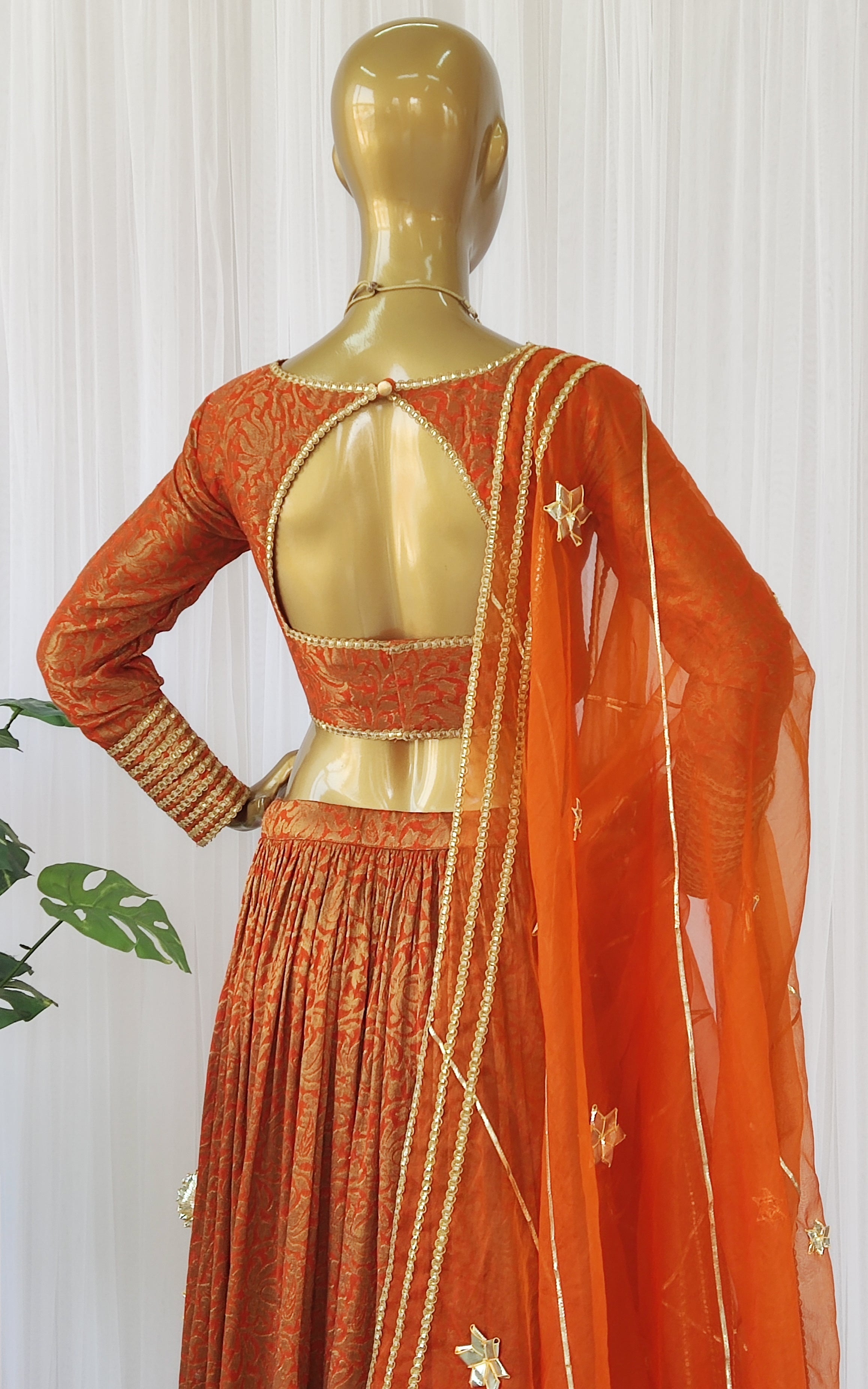 Orange Banarasi Gota-work Lehenga Set