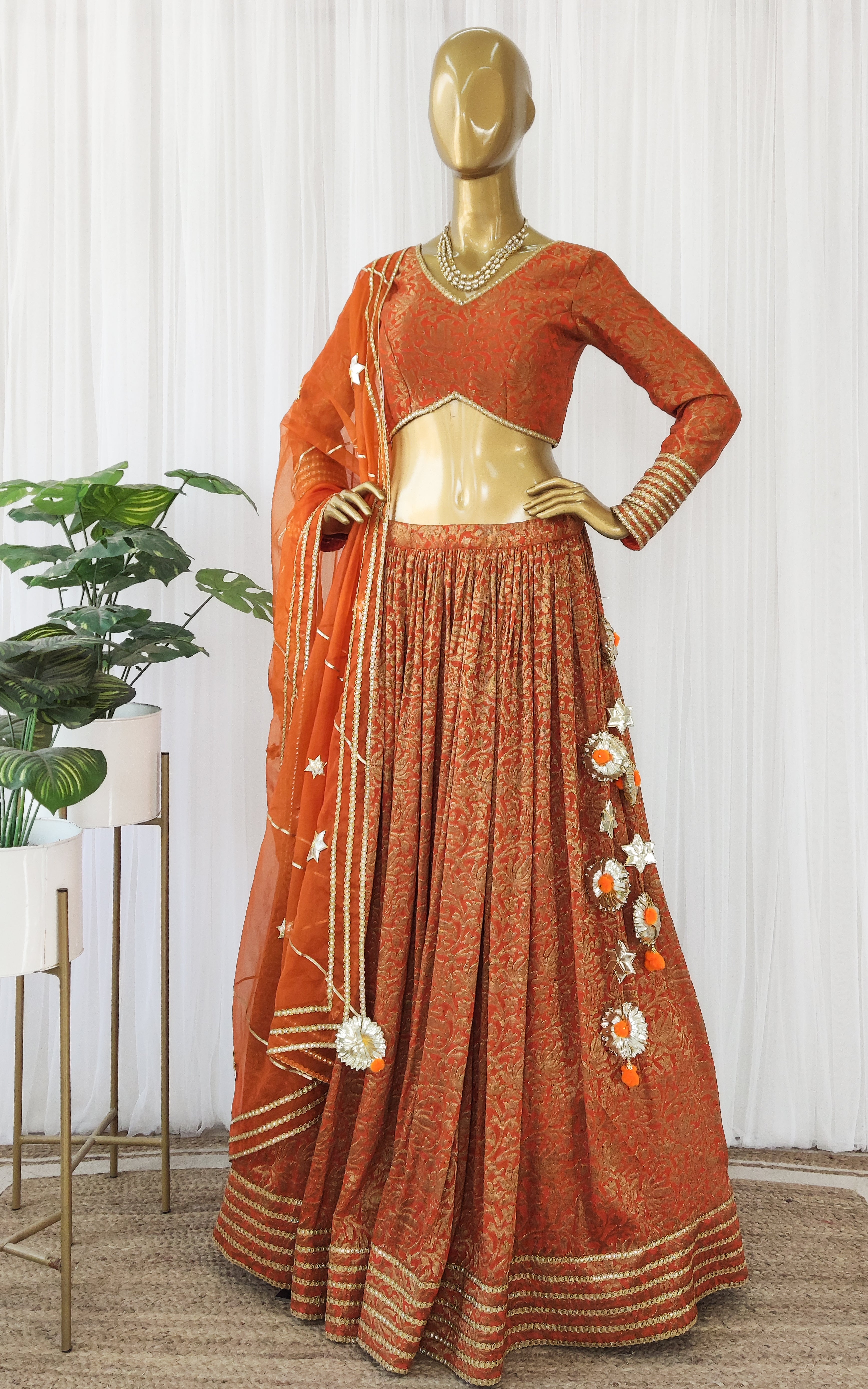 Orange Banarasi Gota-work Lehenga Set