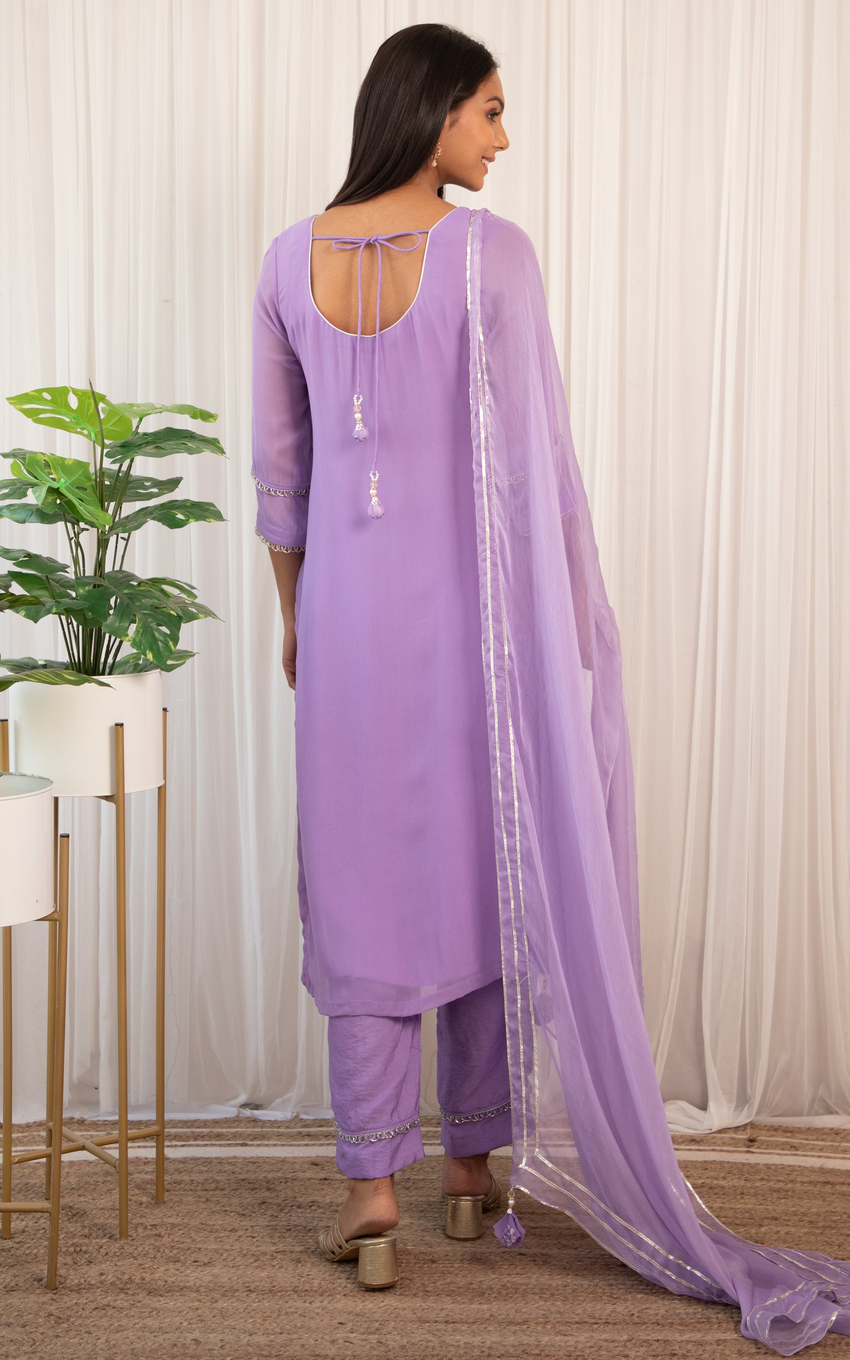 Lavender Mirrorwork Kurta and Pant Set