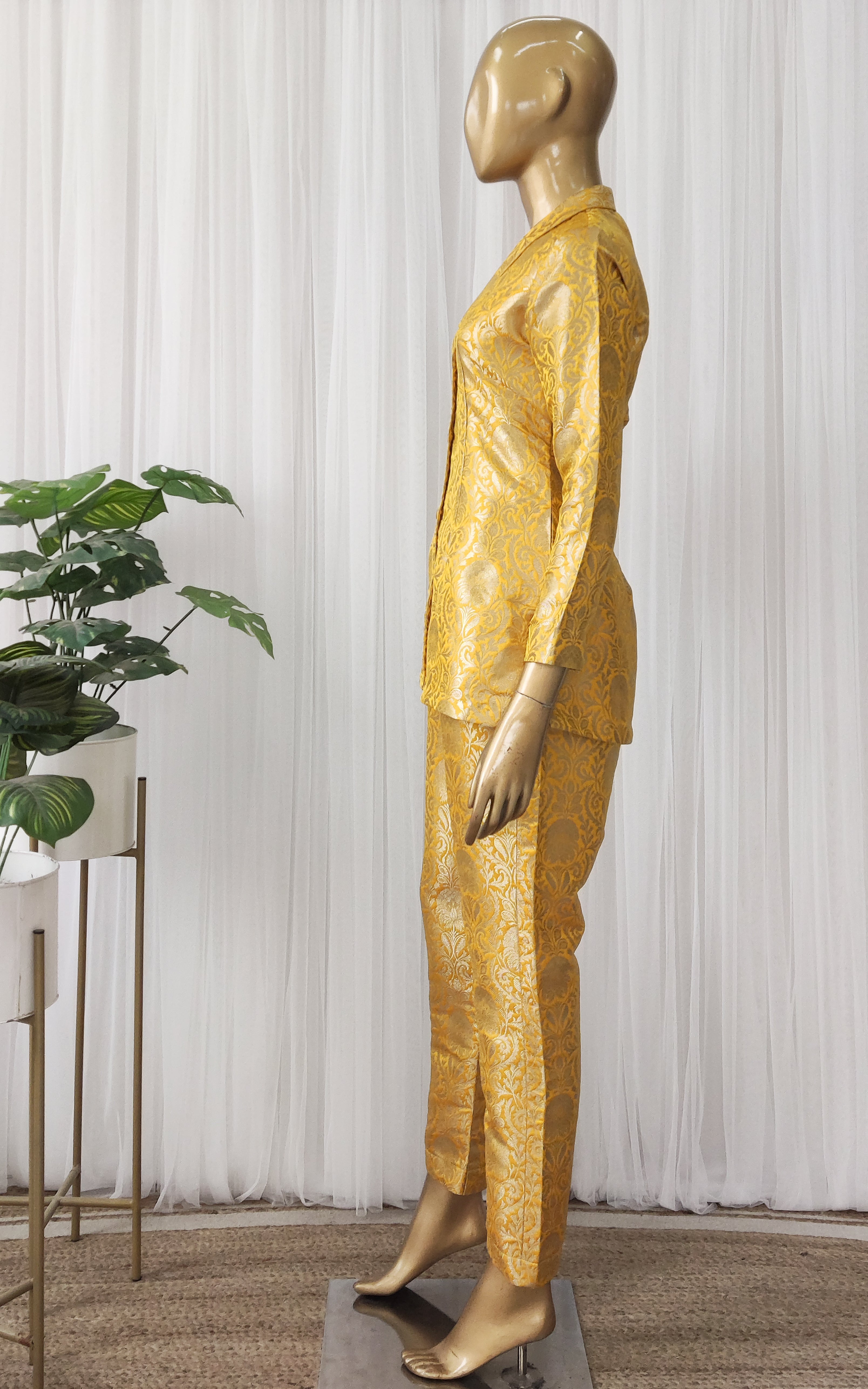 Yellow Brocade Pant-Suit Co-ord Set