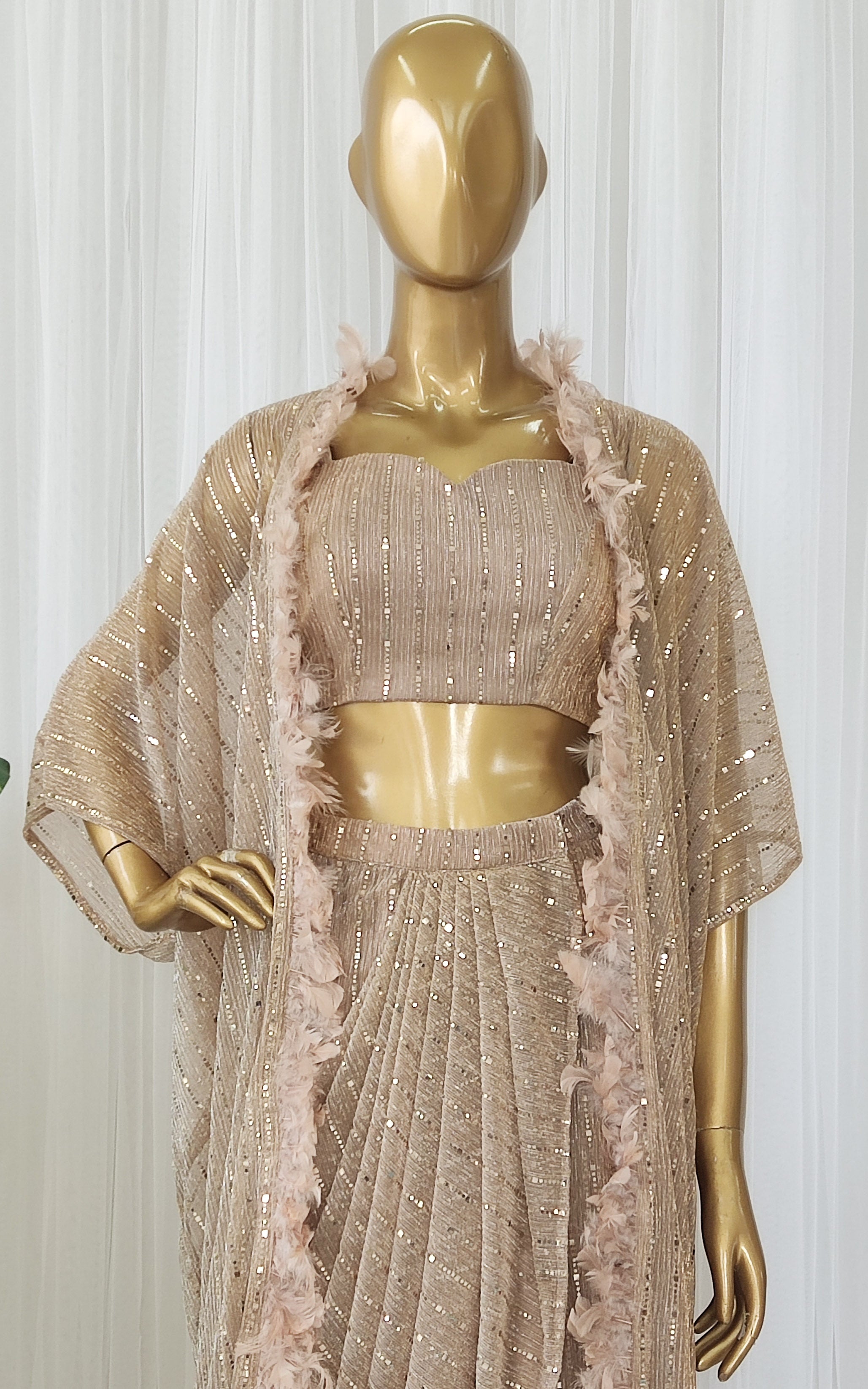 Old Rose Shimmer Draped Skirt Co-Ord Set