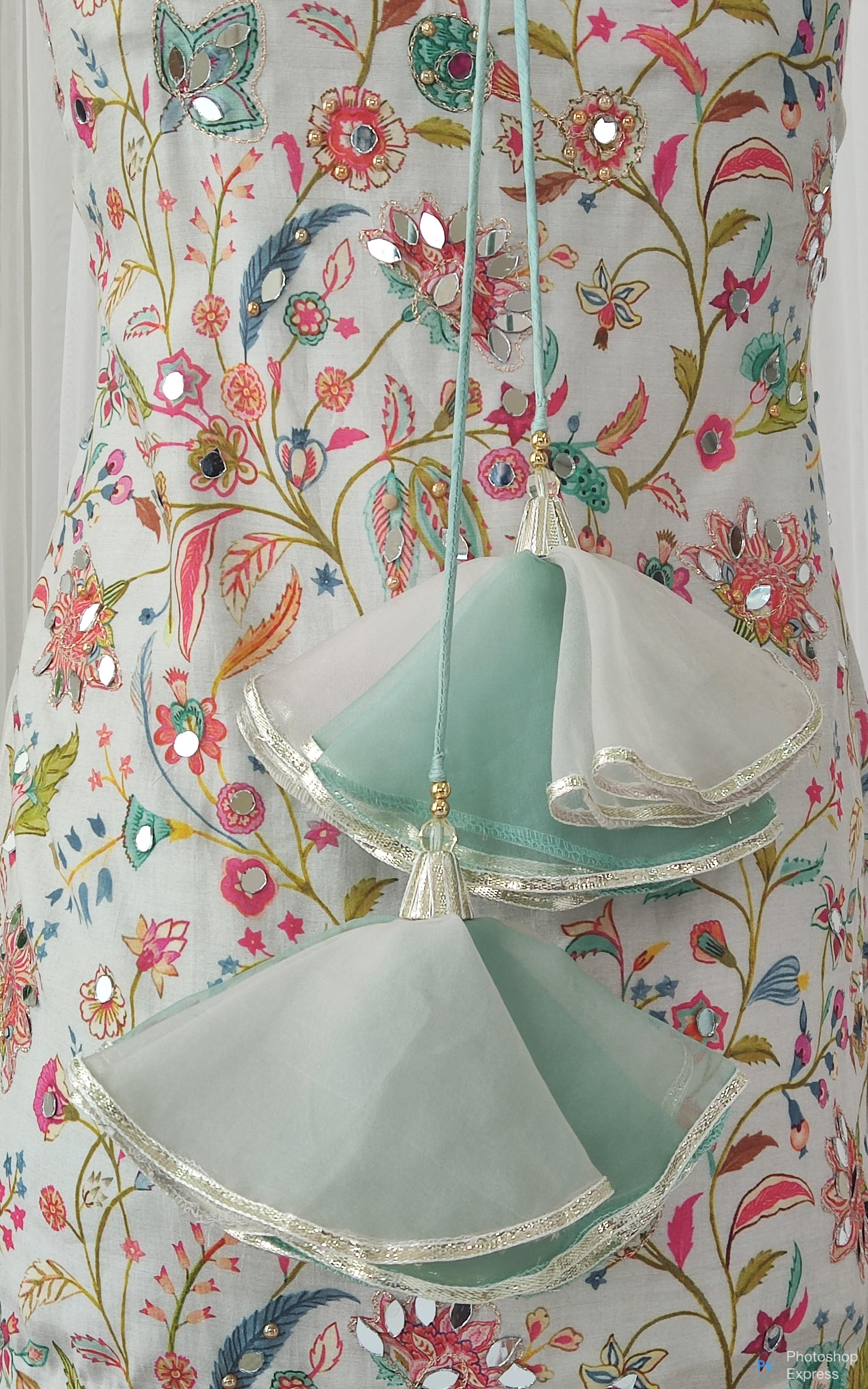 Off-white Vintage Floral Mirrorwork Sharara Set