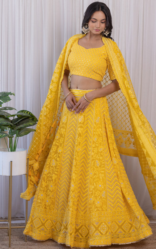 Yellow Chikankari Lehenga