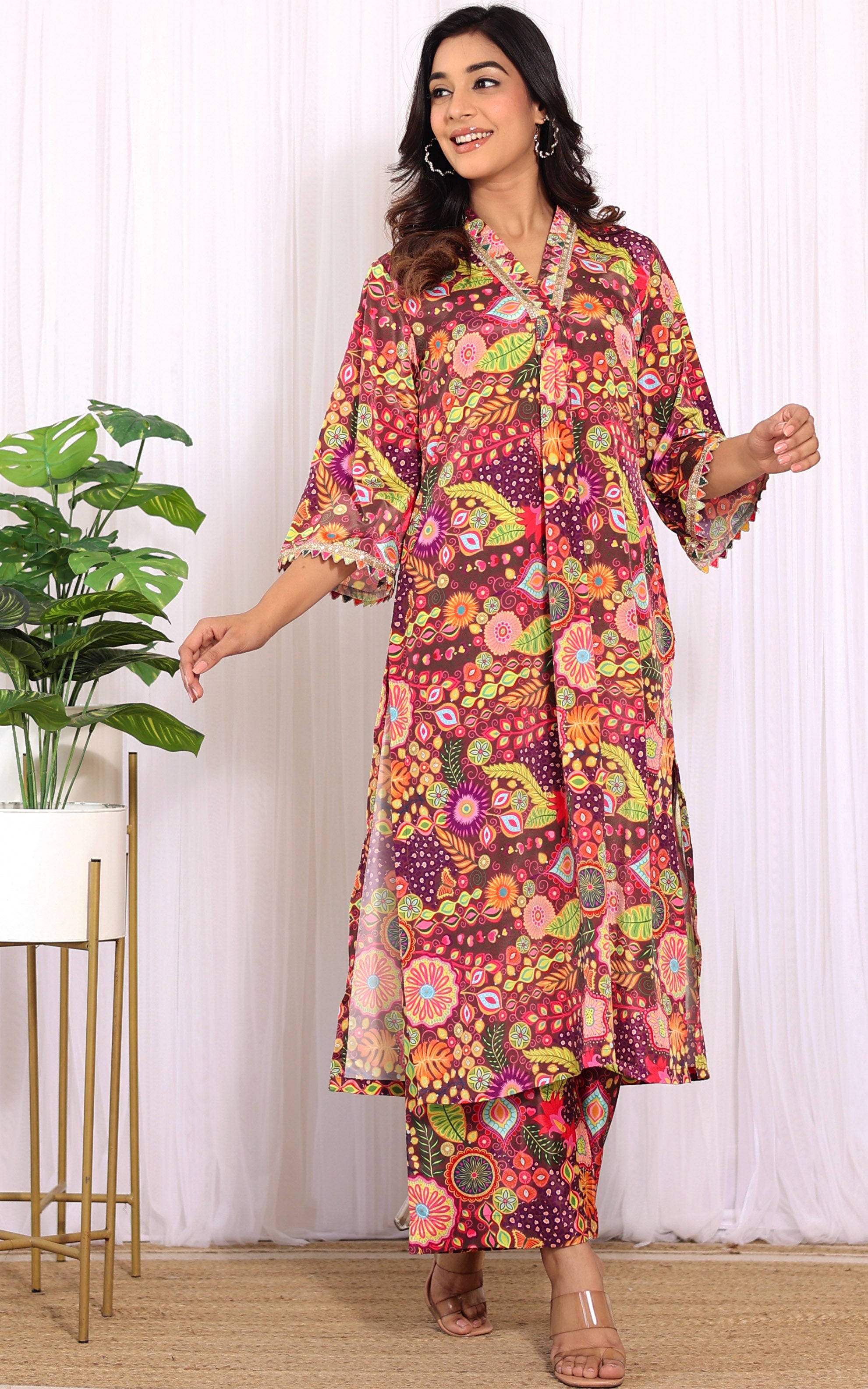 Purple Kitschy Printed Crepe Kurta Co-ord Set