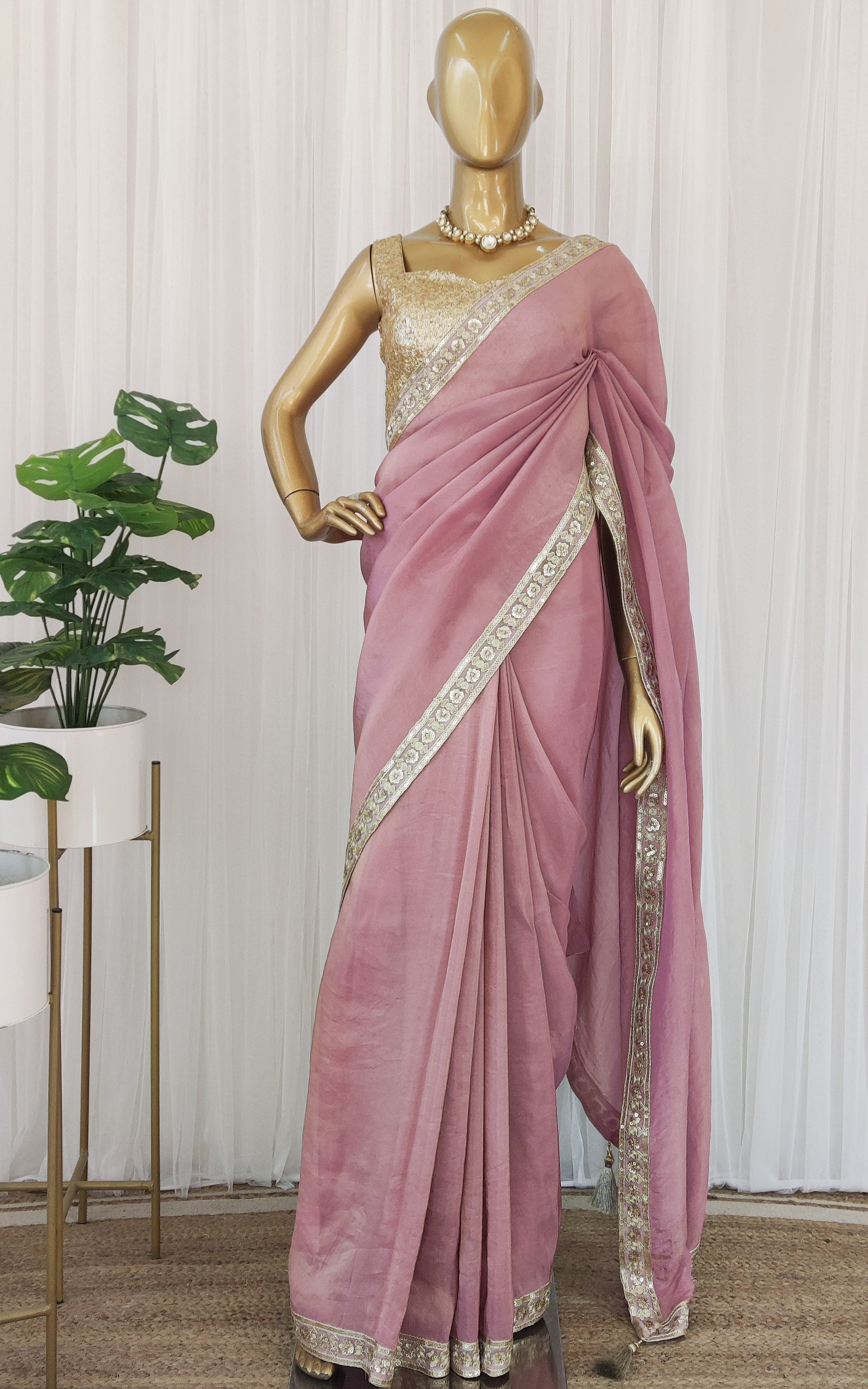 Lilac Tissue Georgette Saree With Sequinned Blouse