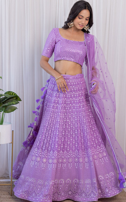 Shruti Sharma Lilac Mirror-work Lehenga