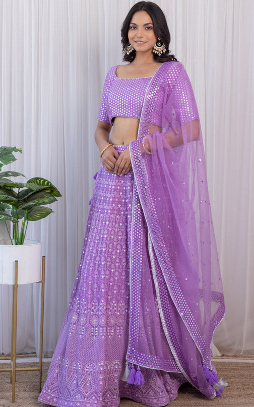 Shruti Sharma Lilac Mirror-work Lehenga