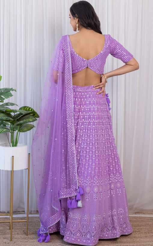 Shruti Sharma Lilac Mirror-work Lehenga
