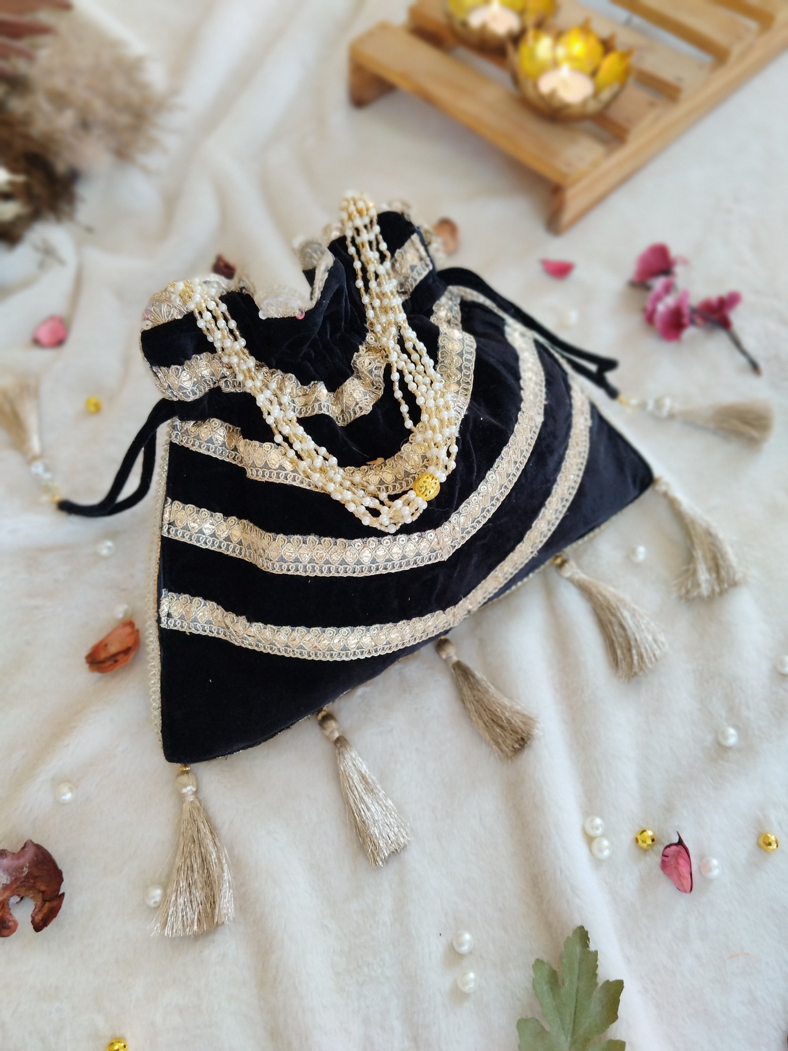 Black Velvet Potli Bag