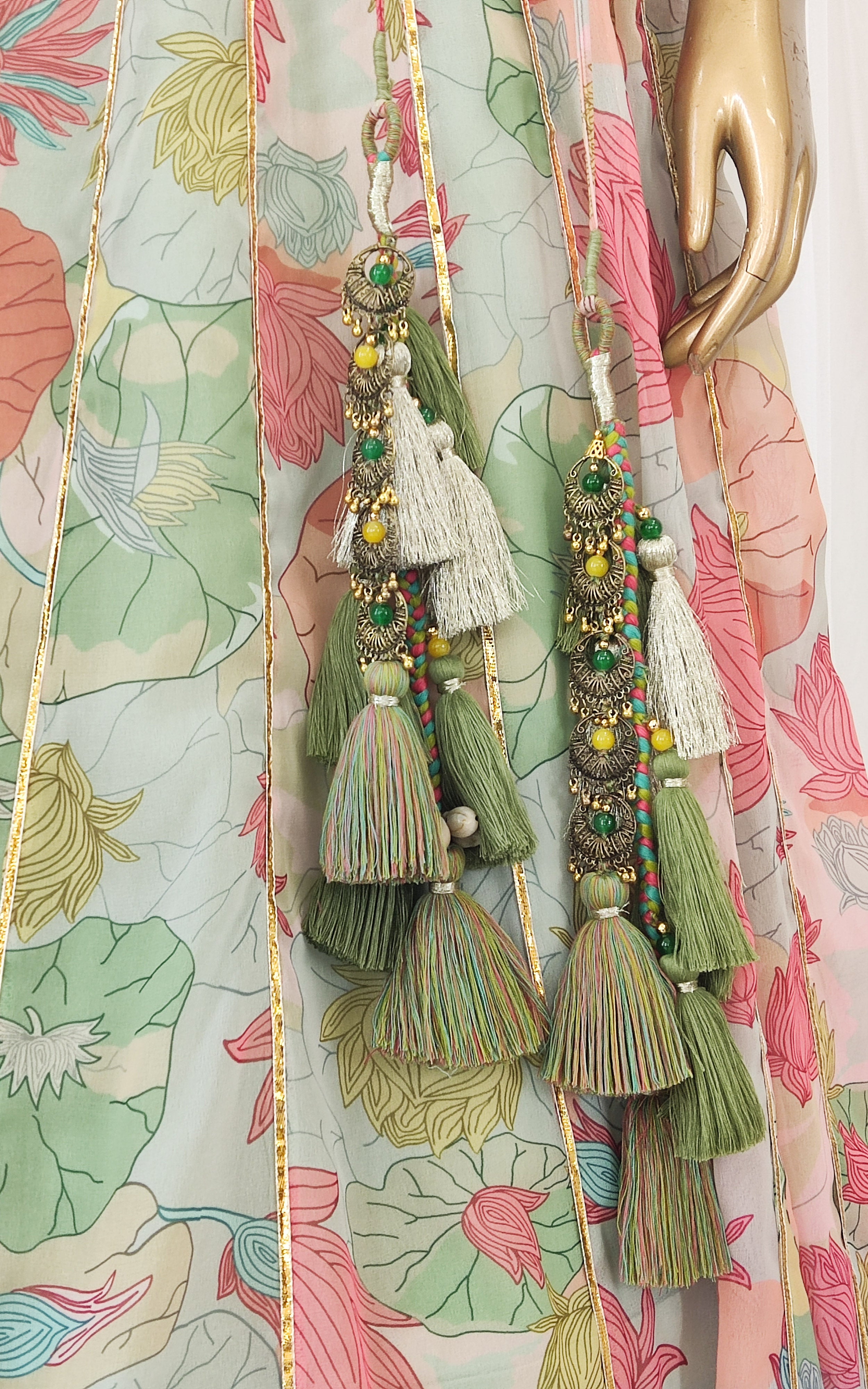 Multicolor Lotus Print Sequinwork Lehenga