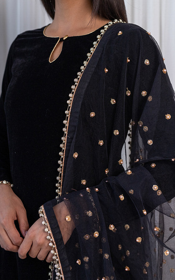 Black Velvet Kurta & Pant Set