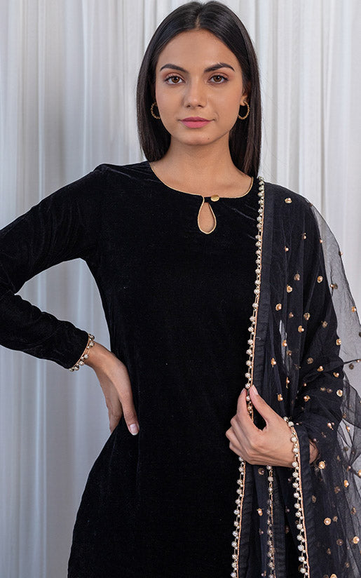 Black Velvet Kurta & Pant Set