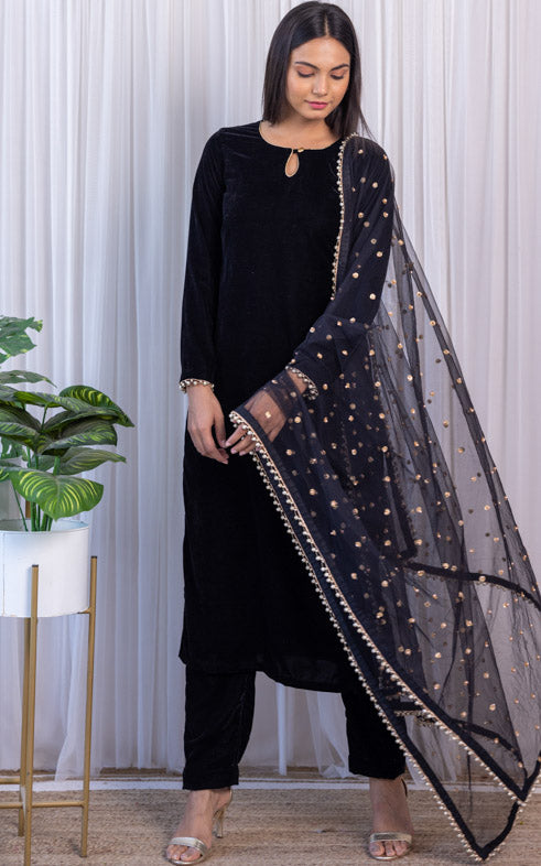 Black Velvet Kurta & Pant Set