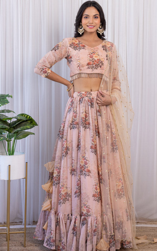 Esha Kansara Sepia Floral Printed Georgette Lehenga