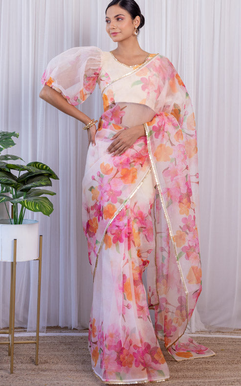 Pooja Banerjee Bloom Floral Organza Saree