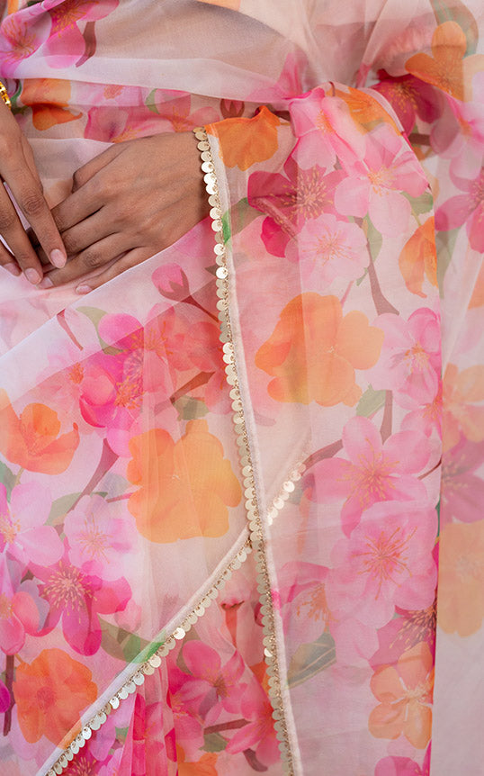 Pooja Banerjee Bloom Floral Organza Saree