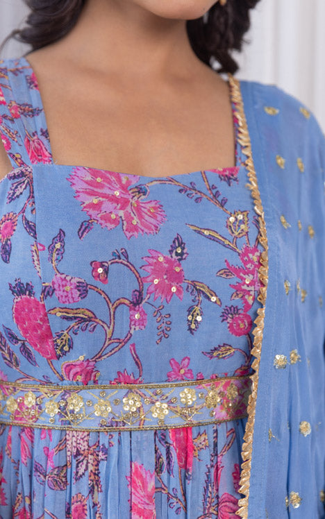 Palak Tiwari Grey Handwork Printed Georgette Anarkali with Embellished Belt