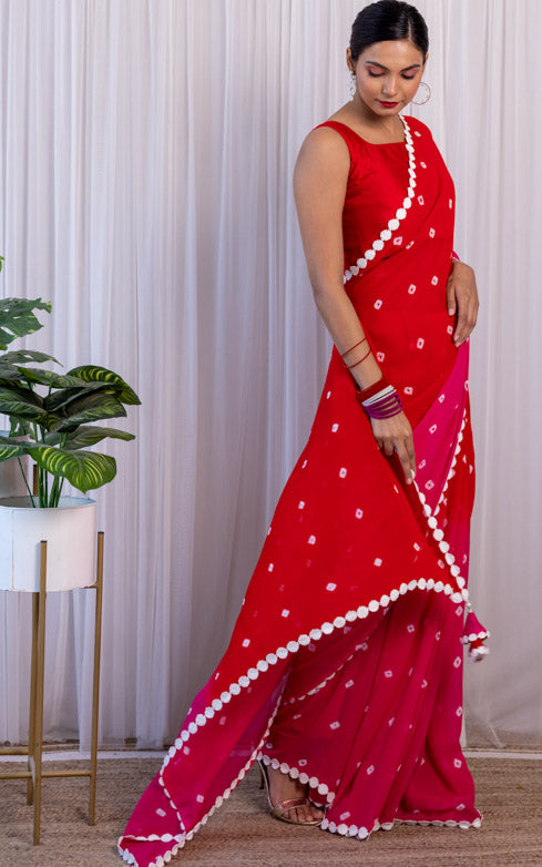 Gurleen Gambhir Red-Pink Georgette Bandhej Saree
