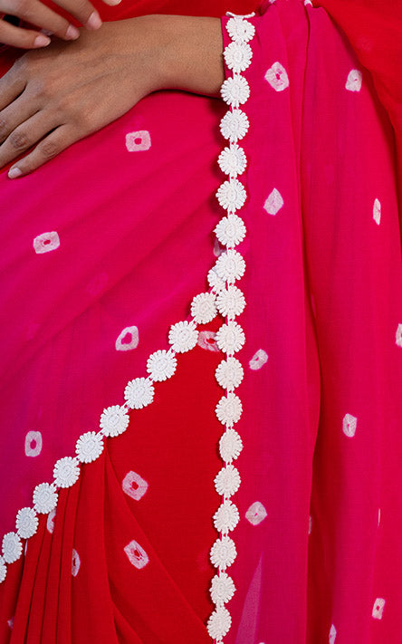 Gurleen Gambhir Red-Pink Georgette Bandhej Saree