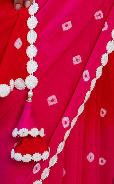 Gurleen Gambhir Red-Pink Georgette Bandhej Saree
