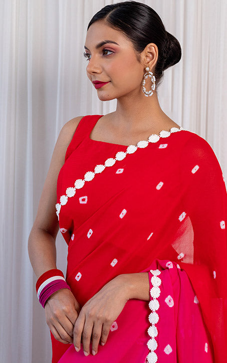Gurleen Gambhir Red-Pink Georgette Bandhej Saree