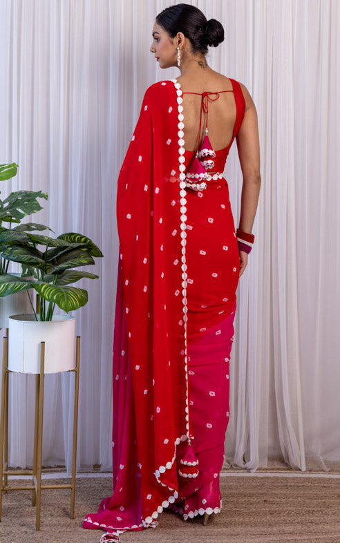 Gurleen Gambhir Red-Pink Georgette Bandhej Saree