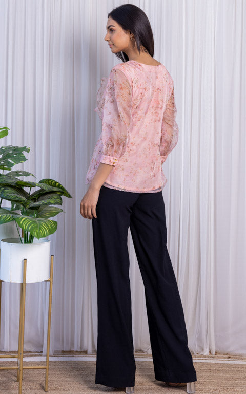 Pastel Pink Ruffle Organza Shirt
