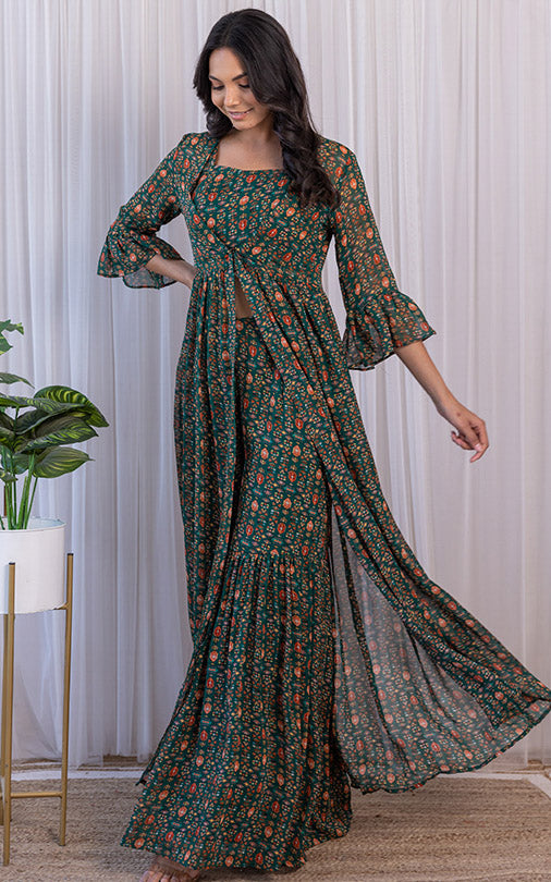 Vishakha Bottle Green Printed Georgette Crop-Top & Sharara Set