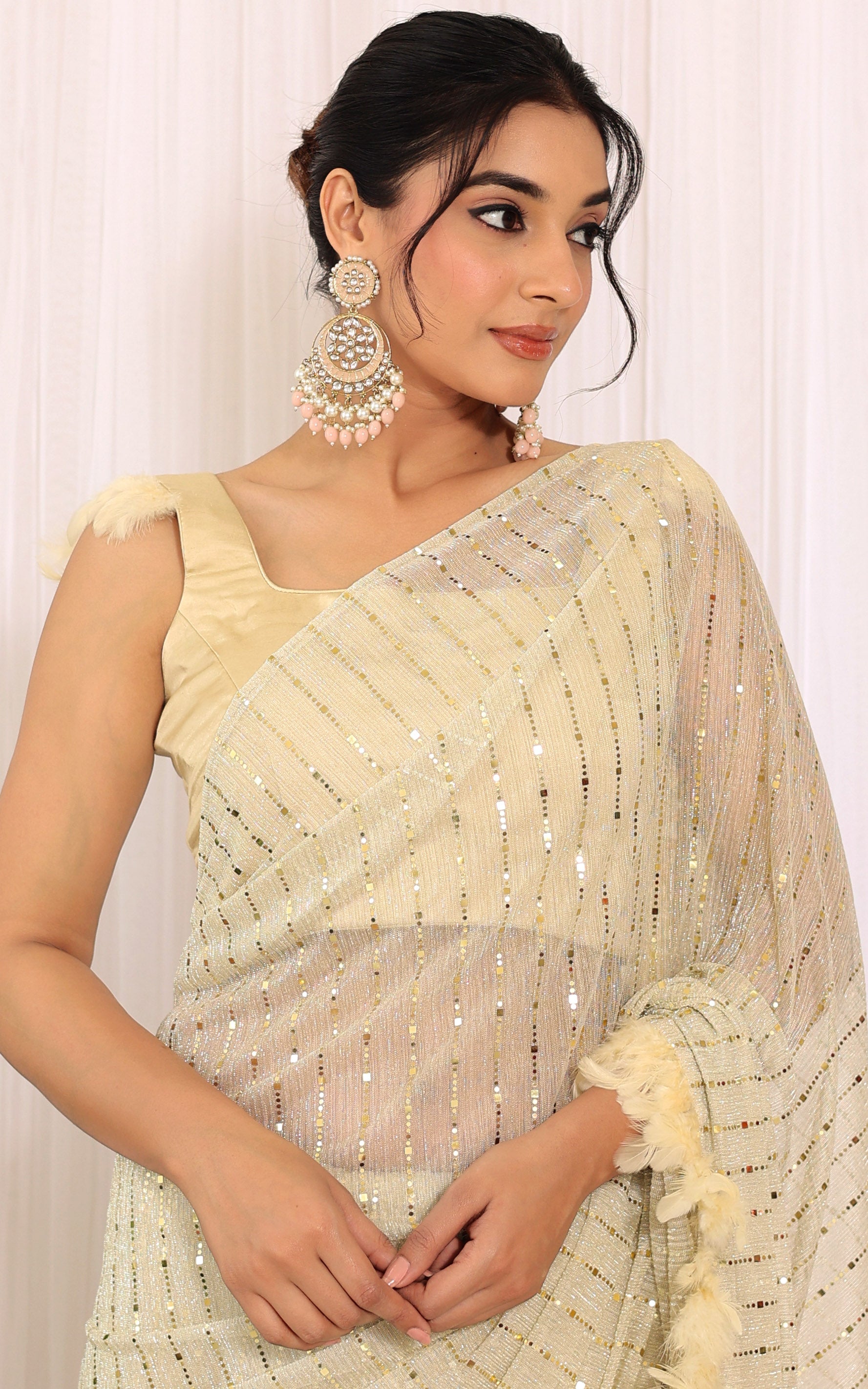 Off White Shimmer Saree