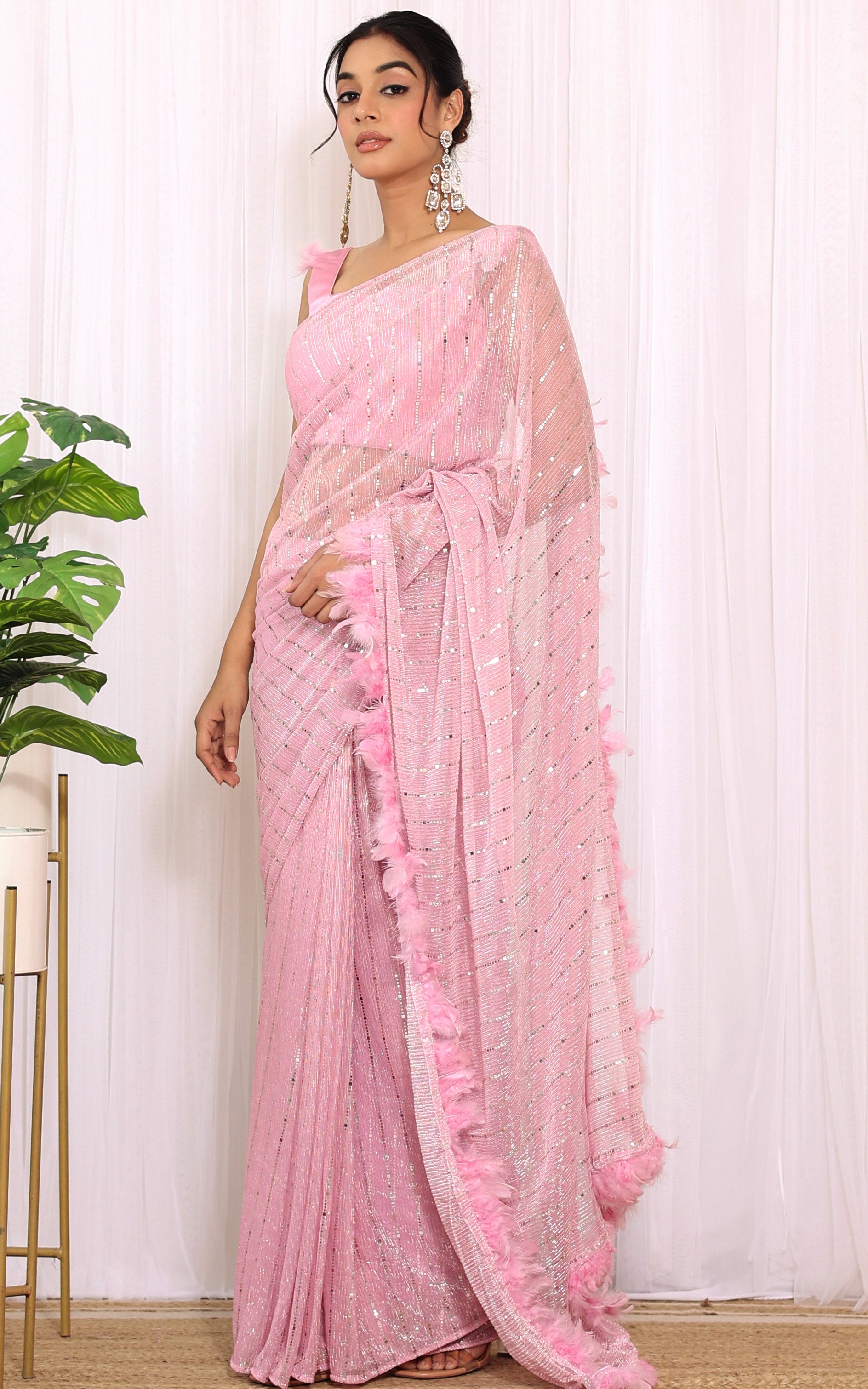 Swati Rathi Champagne Pink Shimmer Saree