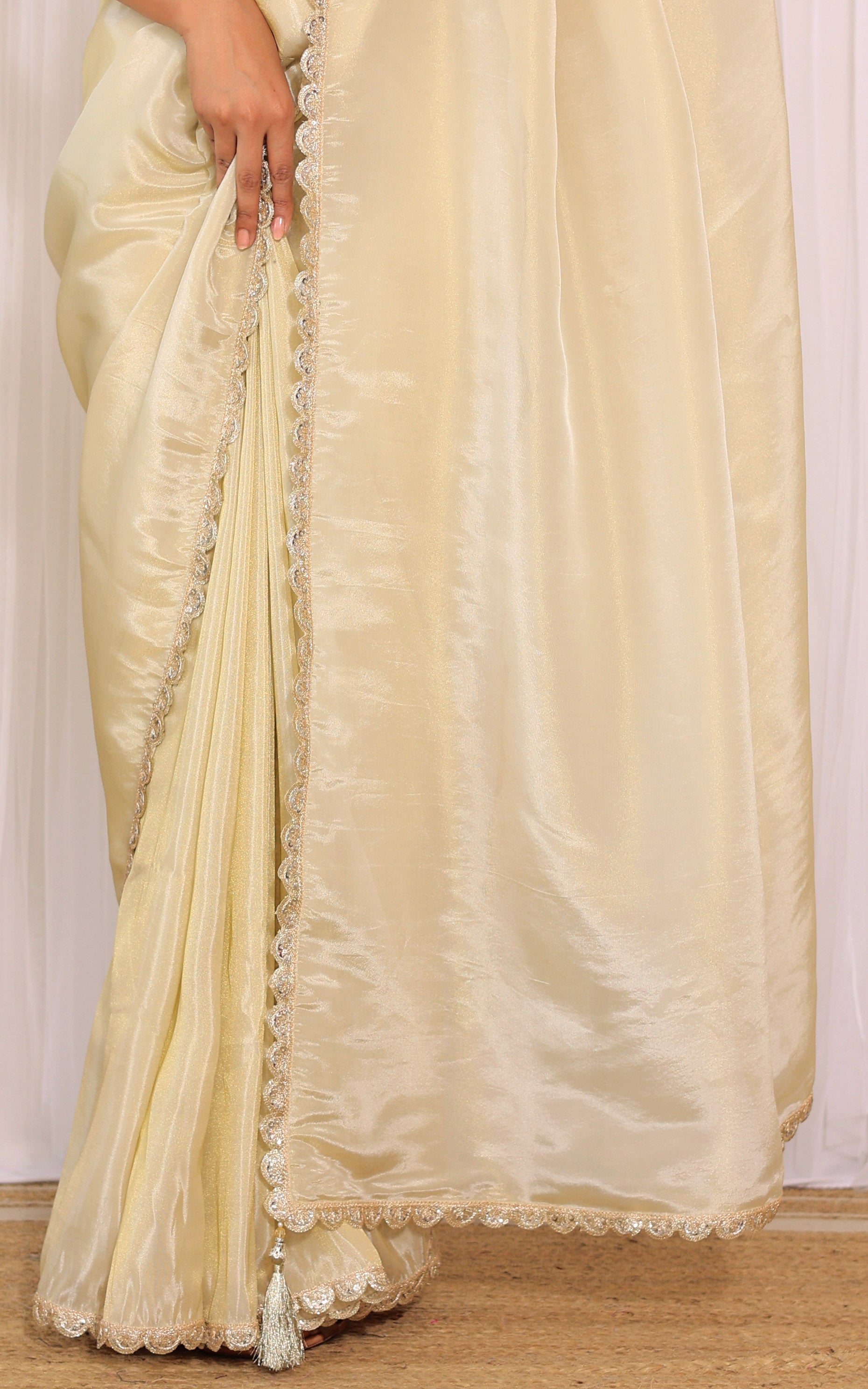 Roopal Golden Tissue Saree with Black Velvet Blouse