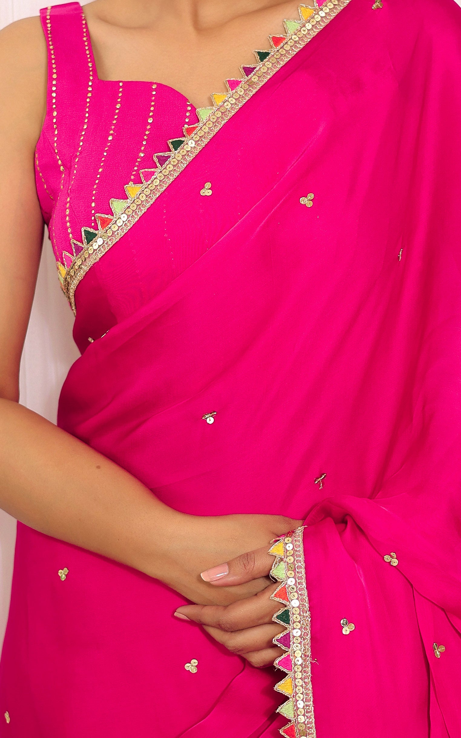 Farheen Panjwani Rani Pink Sequinwork Satin Organza Saree