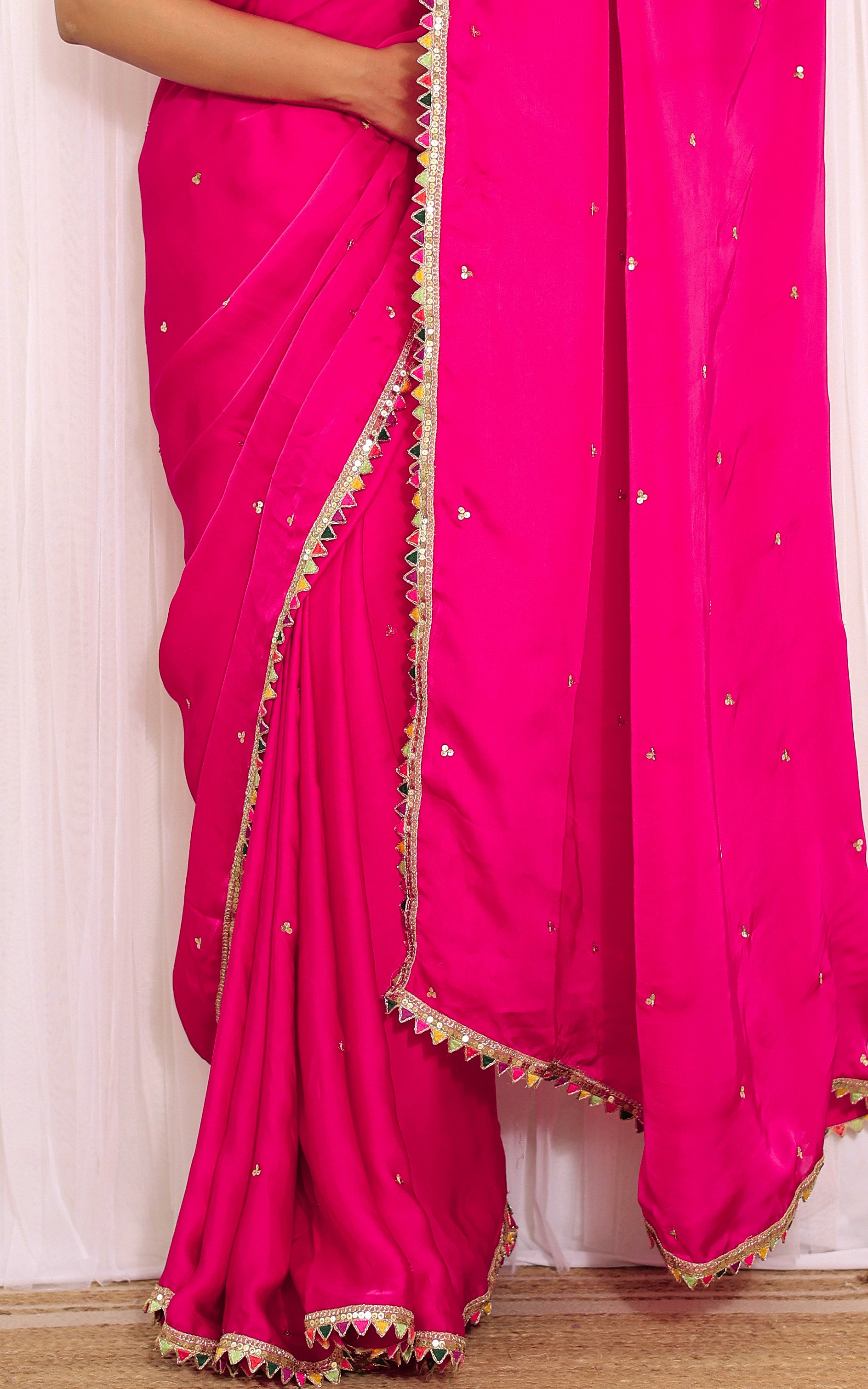 Farheen Panjwani Rani Pink Sequinwork Satin Organza Saree