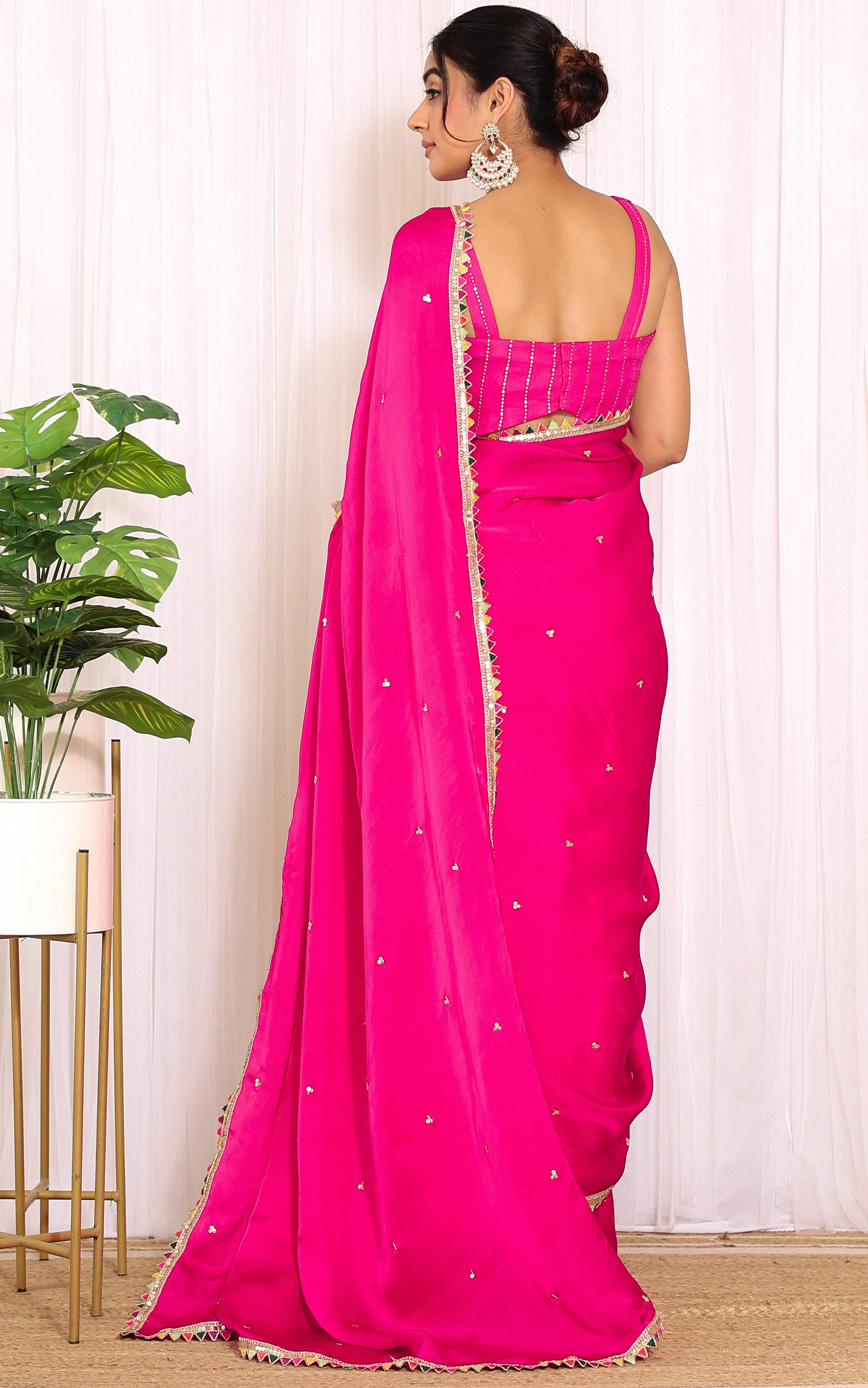 Farheen Panjwani Rani Pink Sequinwork Satin Organza Saree
