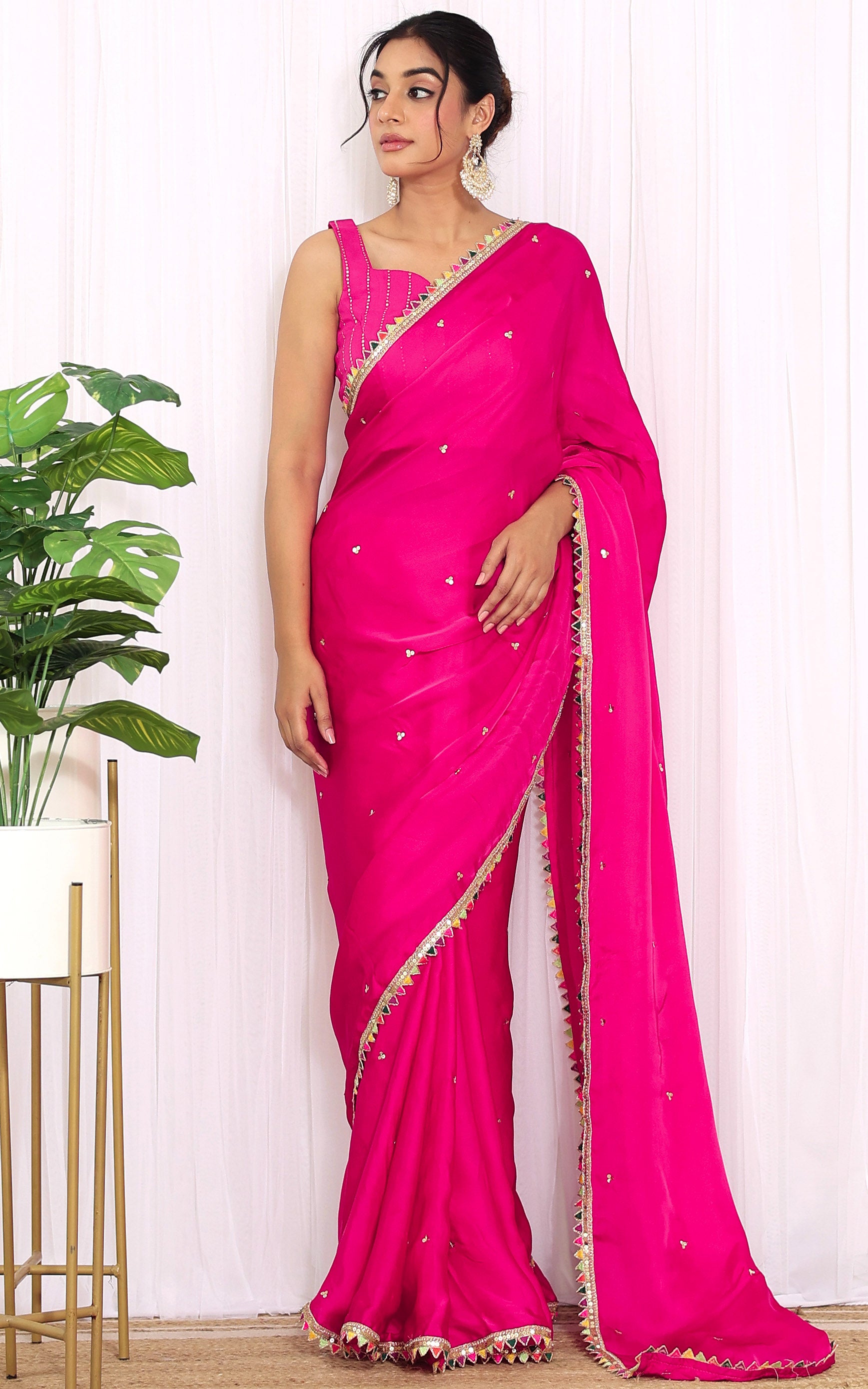 Farheen Panjwani Rani Pink Sequinwork Satin Organza Saree