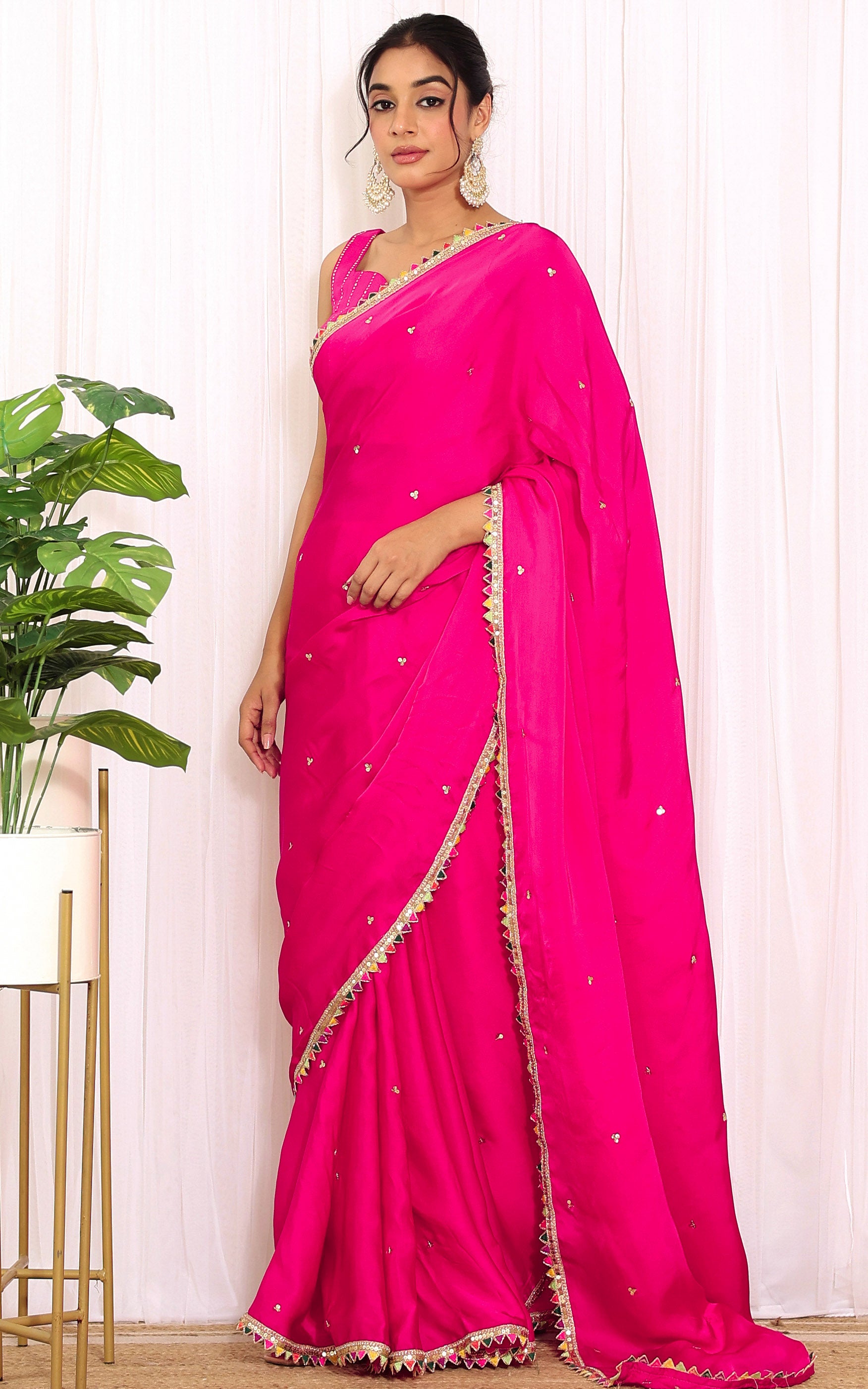 Farheen Panjwani Rani Pink Sequinwork Satin Organza Saree