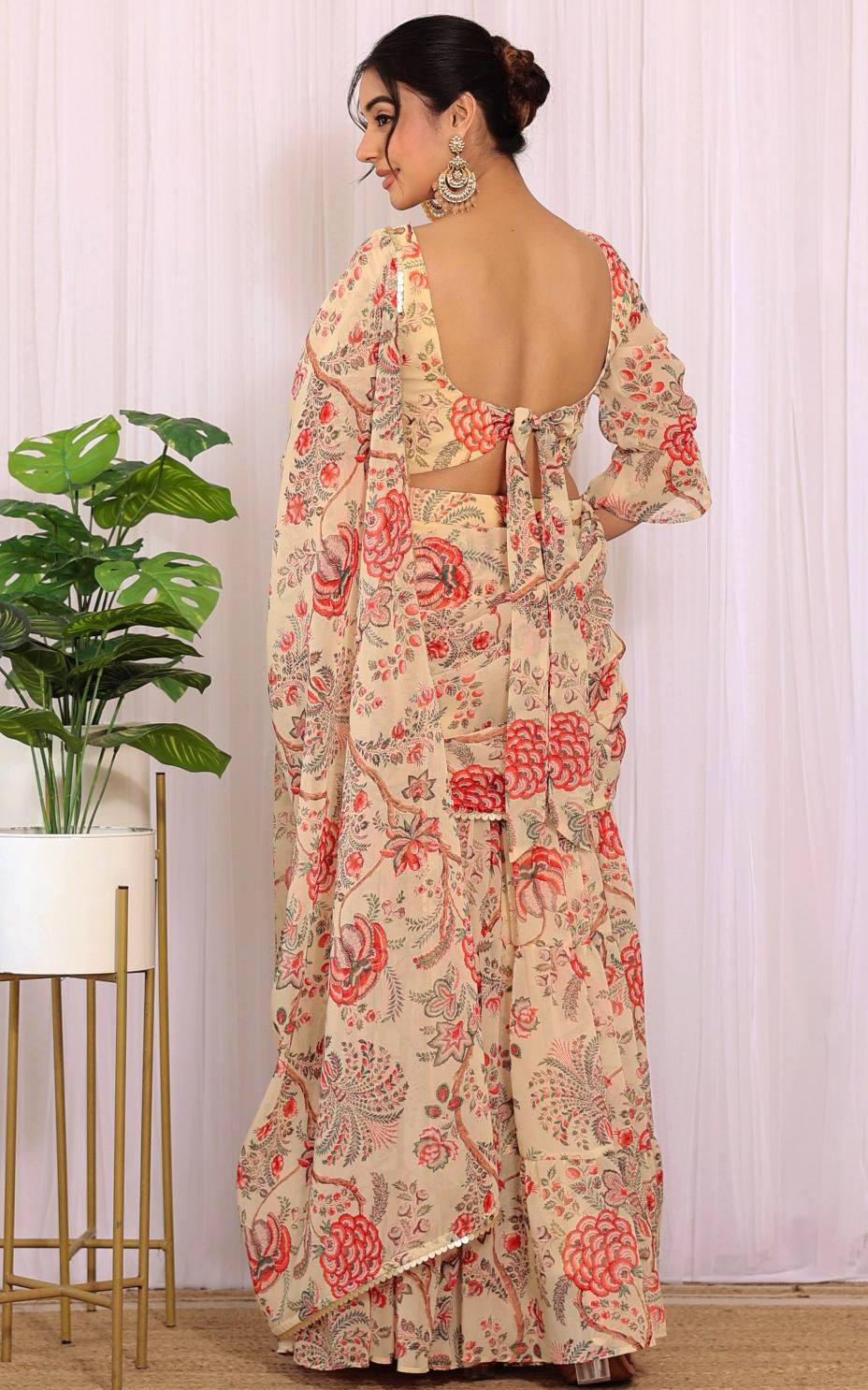 Ankita Beige Floral Printed Georgette Sharara Saree Set