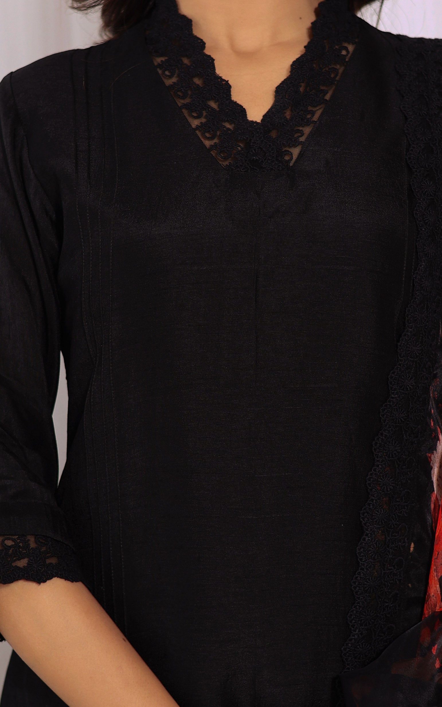 Swati Rathi Black Kurta Pant Set with Organza Dupatta
