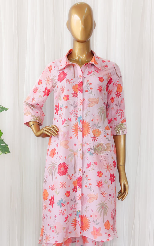 Women Viscose Pink Tropical Print Co-Ord Set