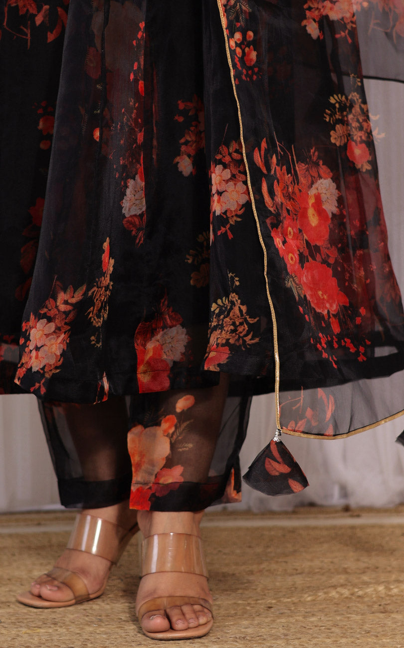 Black Floral Organza Anarkali