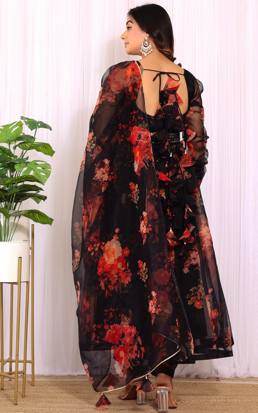 Black Floral Organza Anarkali