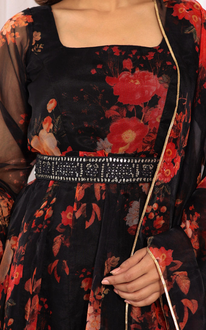Black Floral Organza Anarkali