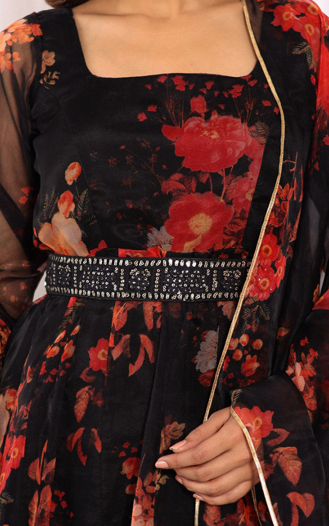 Black Floral Organza Anarkali
