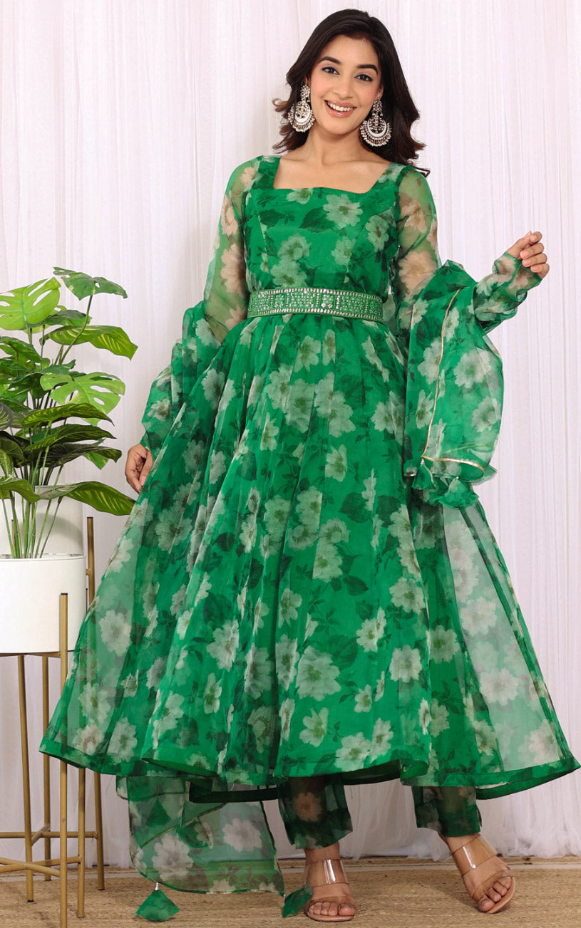 Vanshika Gaba Forest Green Organza Anarkali
