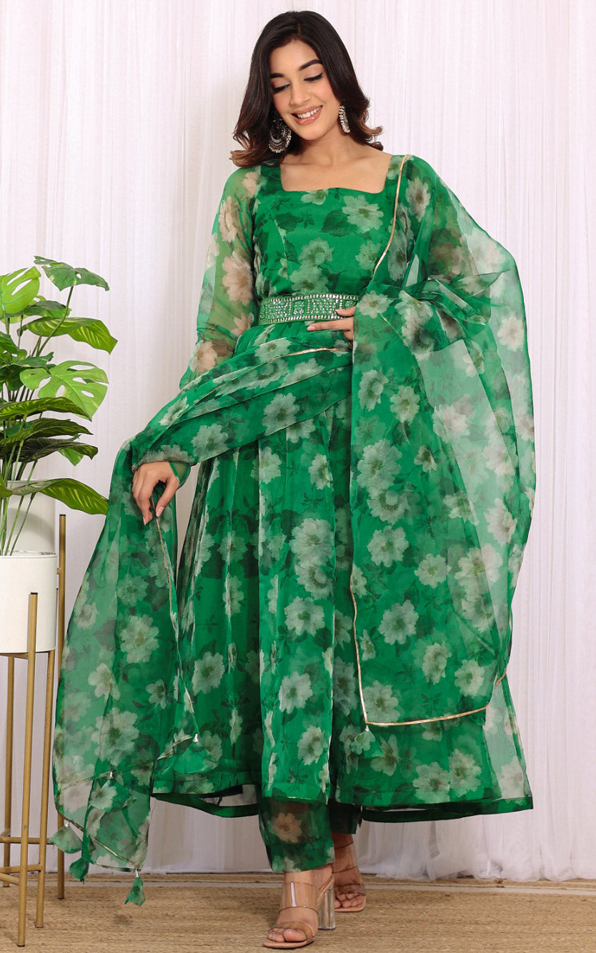 Vanshika Gaba Forest Green Organza Anarkali