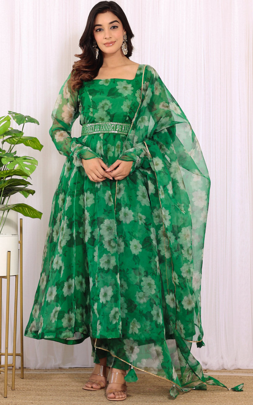 Vanshika Gaba Forest Green Organza Anarkali