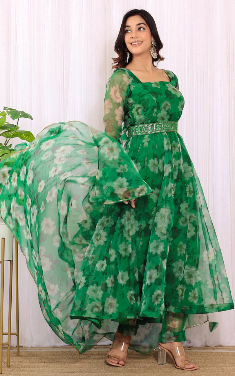 Vanshika Gaba Forest Green Organza Anarkali