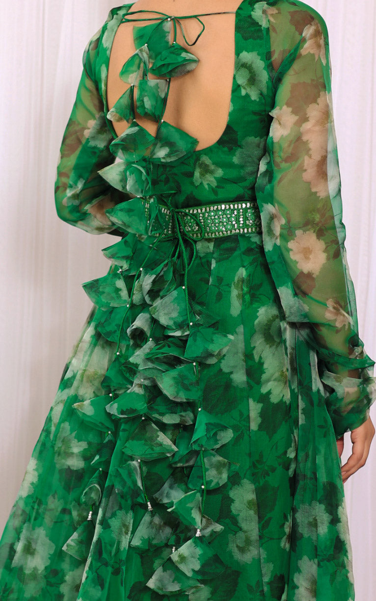 Vanshika Gaba Forest Green Organza Anarkali